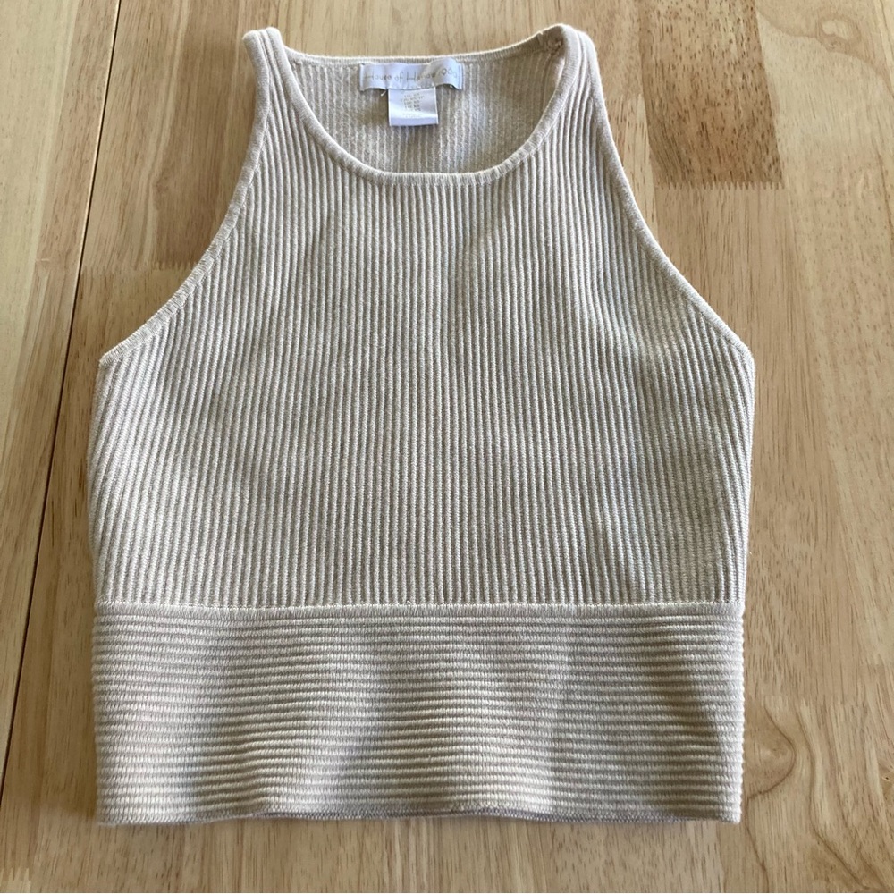 House of Harlow 1960 Cream Ribbed Knit High Neck Crop Top Size XS